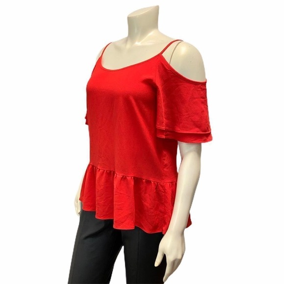 Charming Charlie Red Cold Shoulder Red Peplum Top - Picture 2 of 6